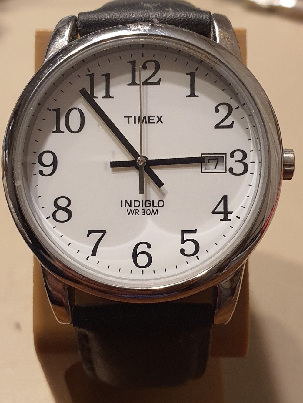 10/$20 Timex Silver/White Leather Easy Reader Men's Watch w/Date